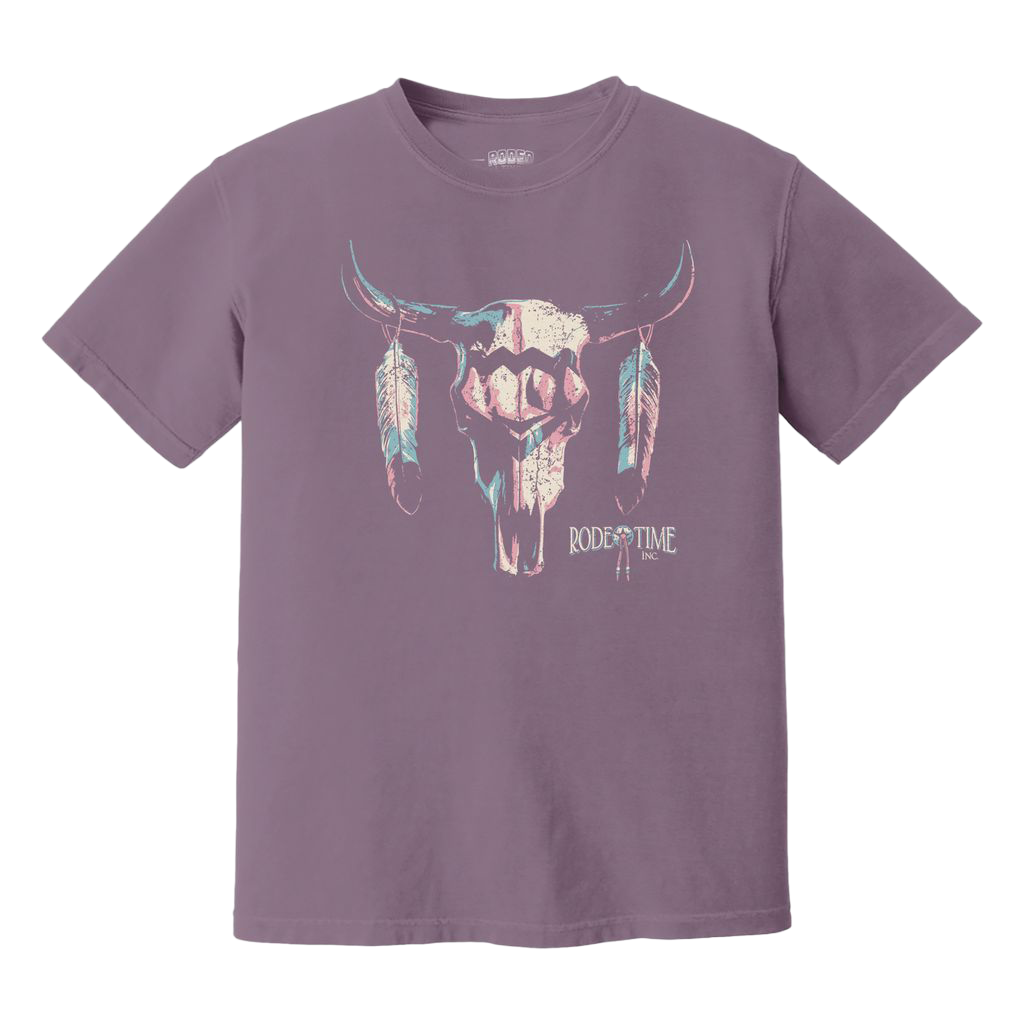 Rodeo Time Bull Feathers Purple T