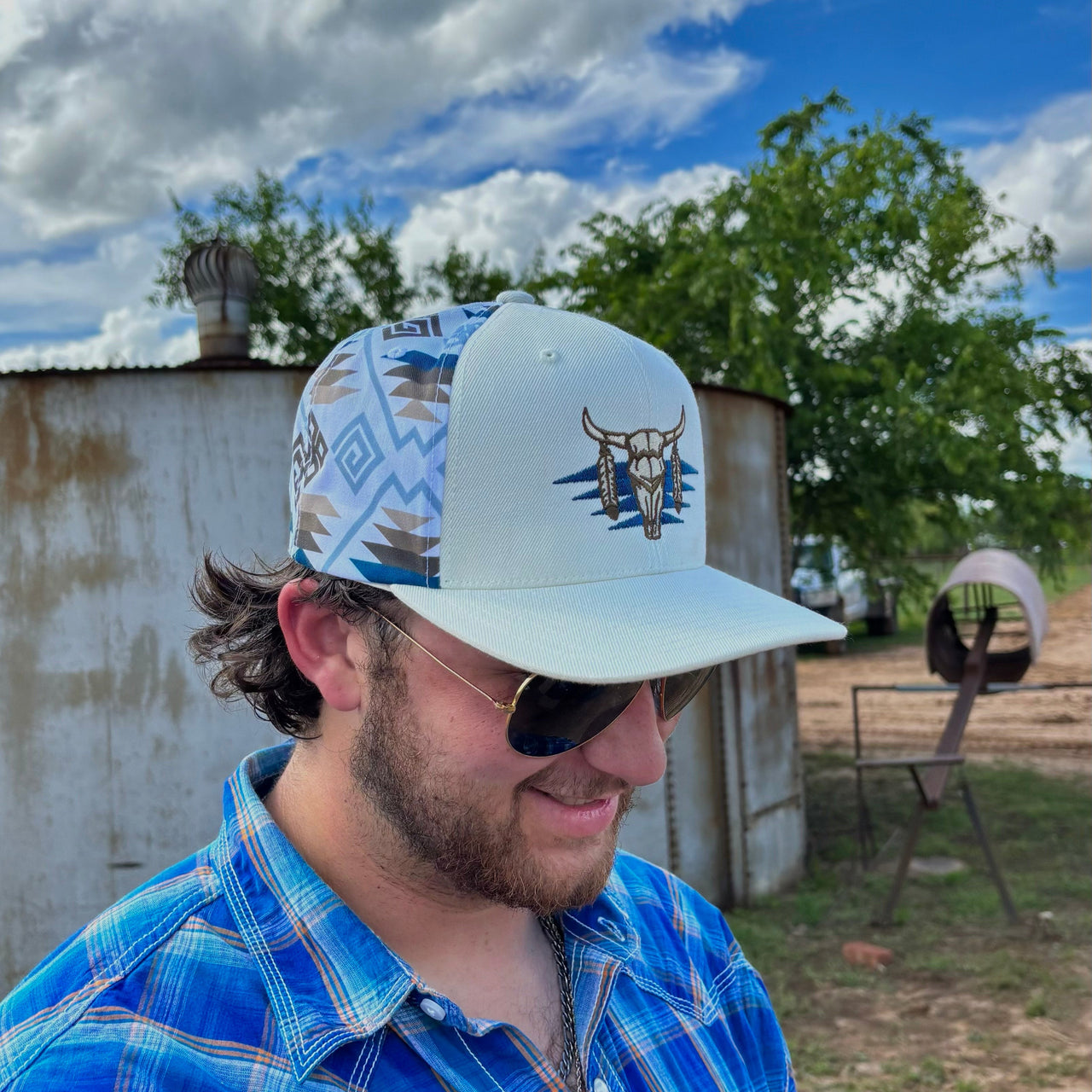 *PRESALE* White Aztec Skull Cap