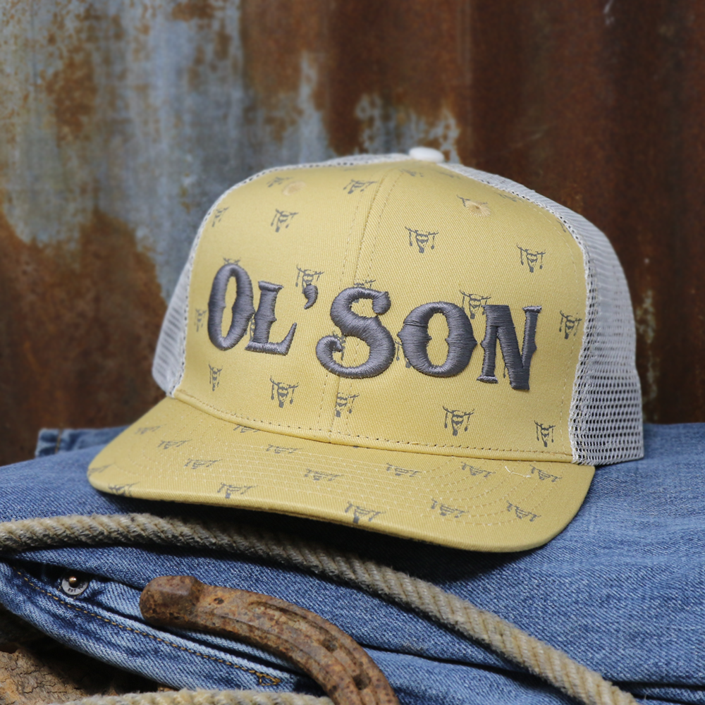 Ol' Son Pale Yellow Mesh Skull Print Precurved