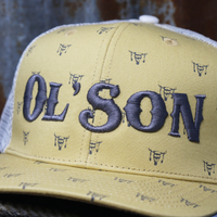 Thumbnail for Ol' Son Pale Yellow Mesh Skull Print Precurved