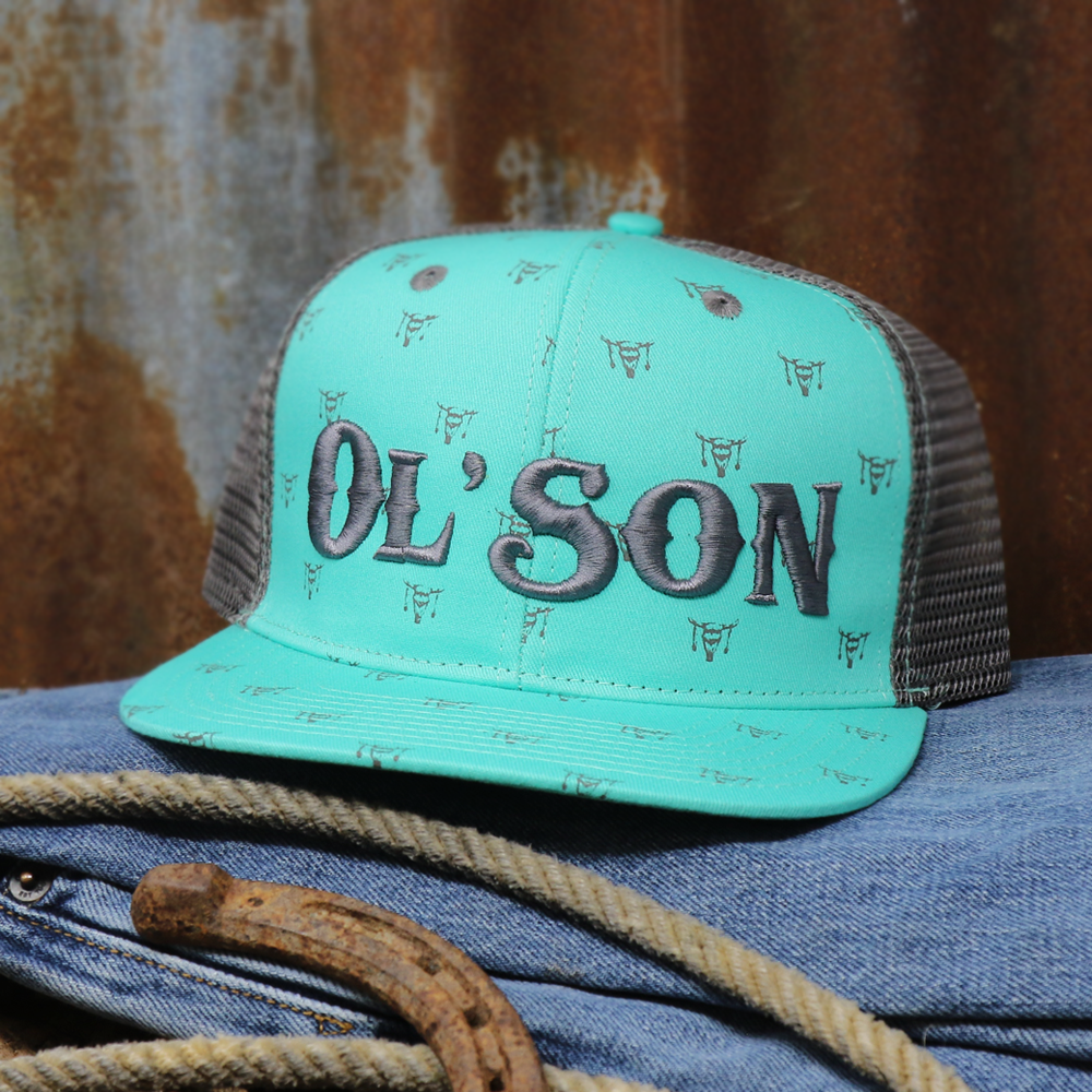 Ol' Son Light Green Mesh Skull Print Flatbill