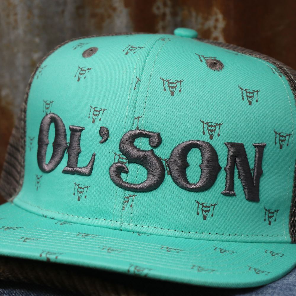 Ol' Son Light Green Mesh Skull Print Flatbill