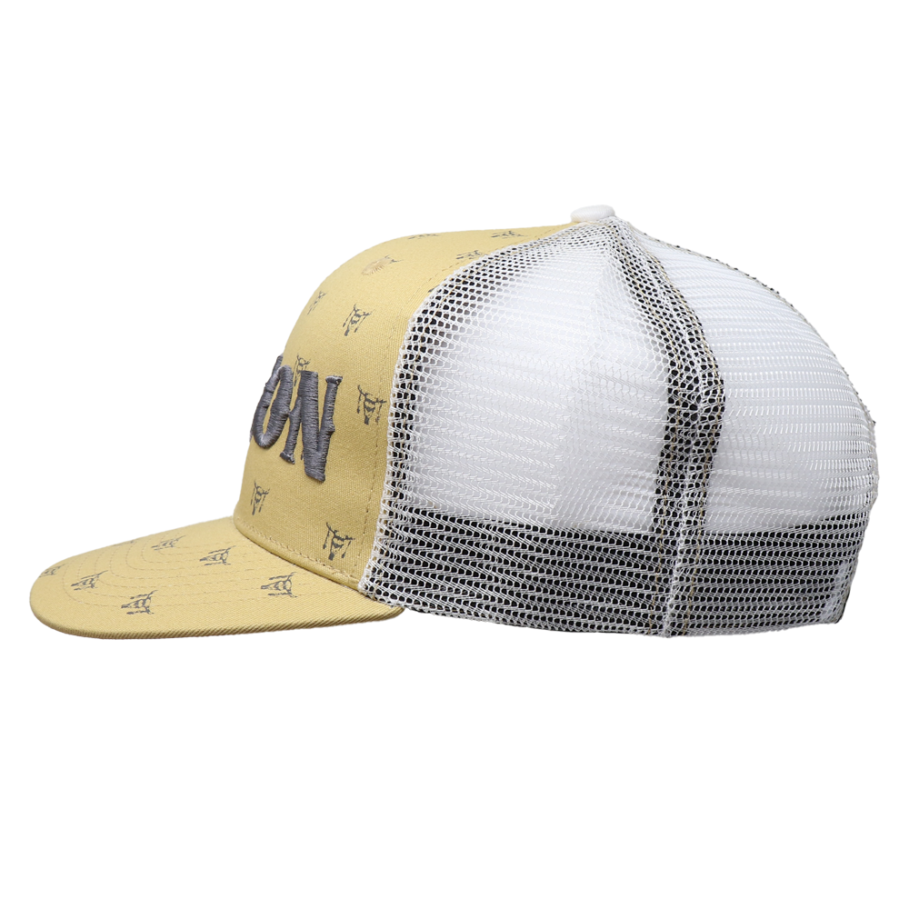 Ol' Son Pale Yellow Mesh Skull Print Precurved