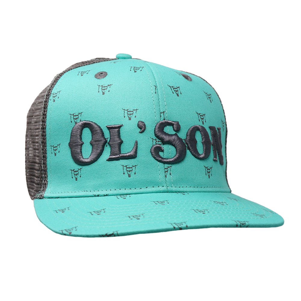 Ol' Son Light Green Mesh Skull Print Flatbill