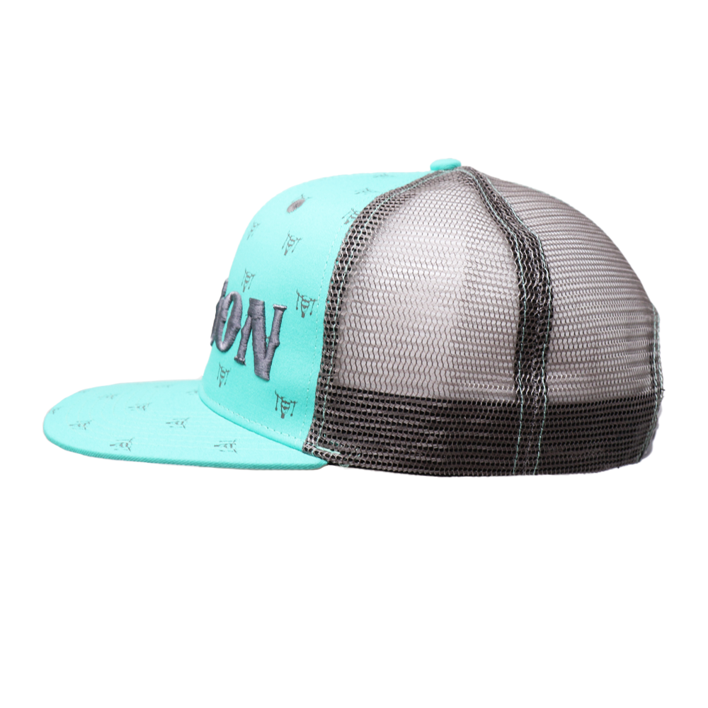 Ol' Son Light Green Mesh Skull Print Flatbill