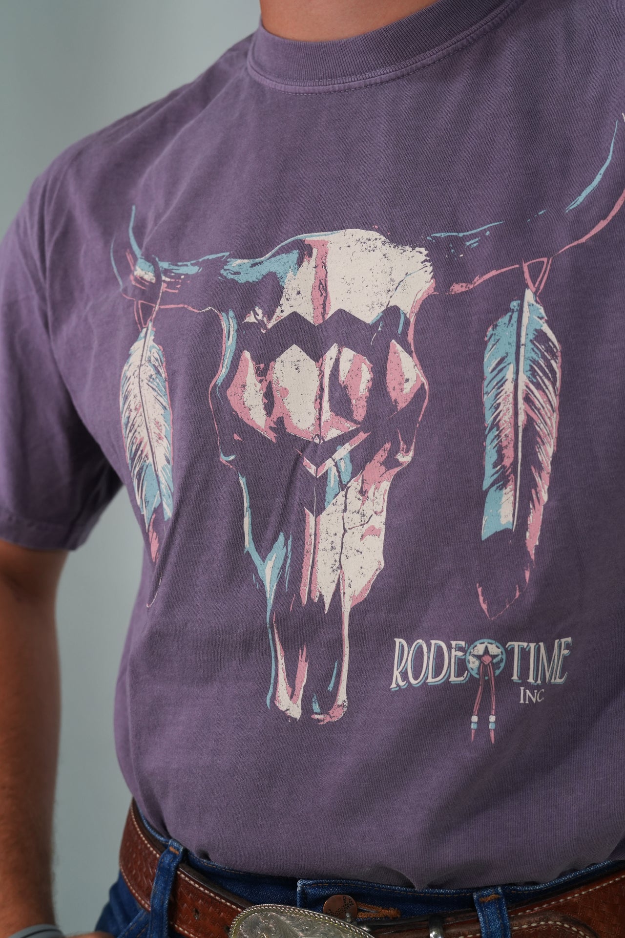 Rodeo Time Bull Feathers Purple T