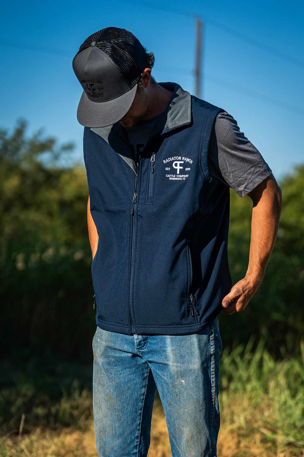 guy wearing the radiator ranch soft shell vest