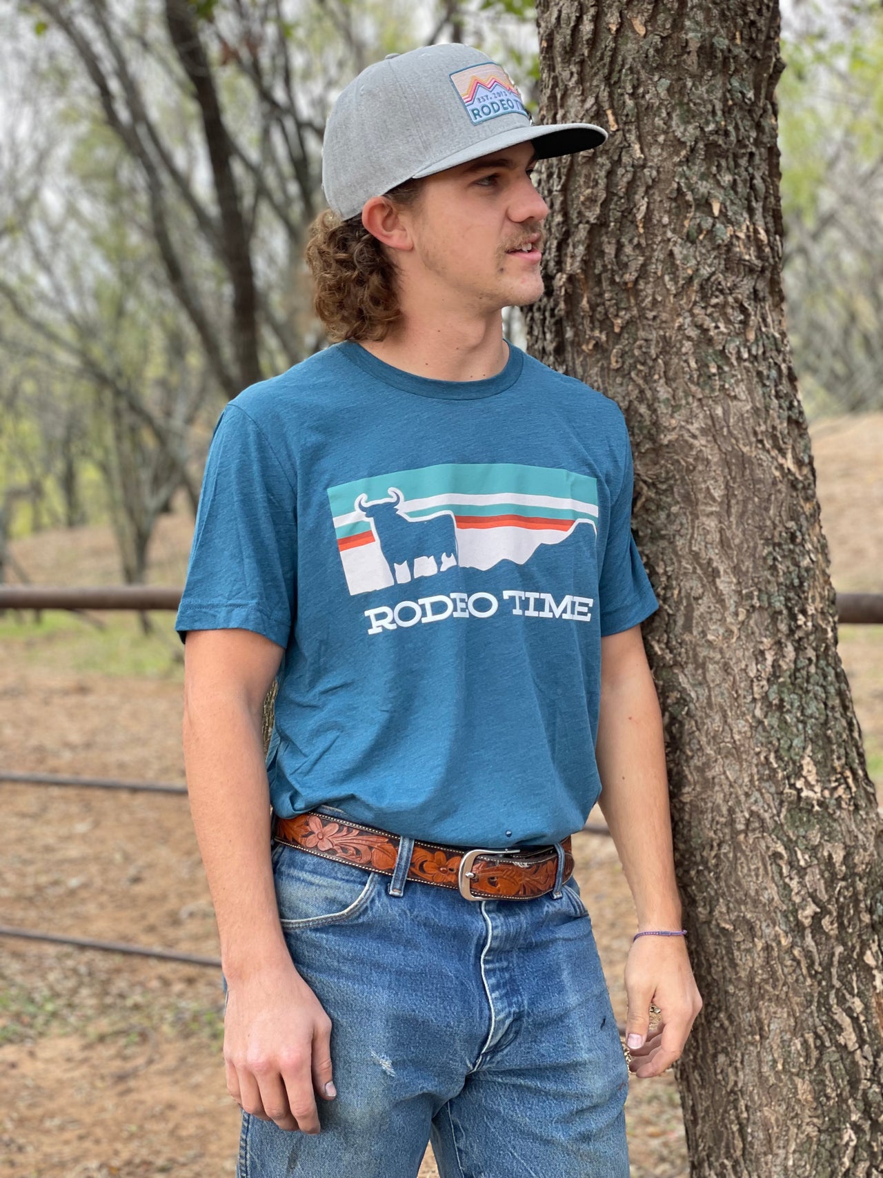 Rodeo Time Sunset Teal & Cream T