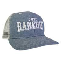 Thumbnail for Just Ranchin Light Denim/White Meshback Flatbill