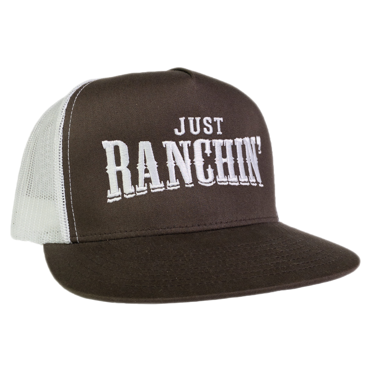 Just Ranchin Brown & White Mesh Flatbill