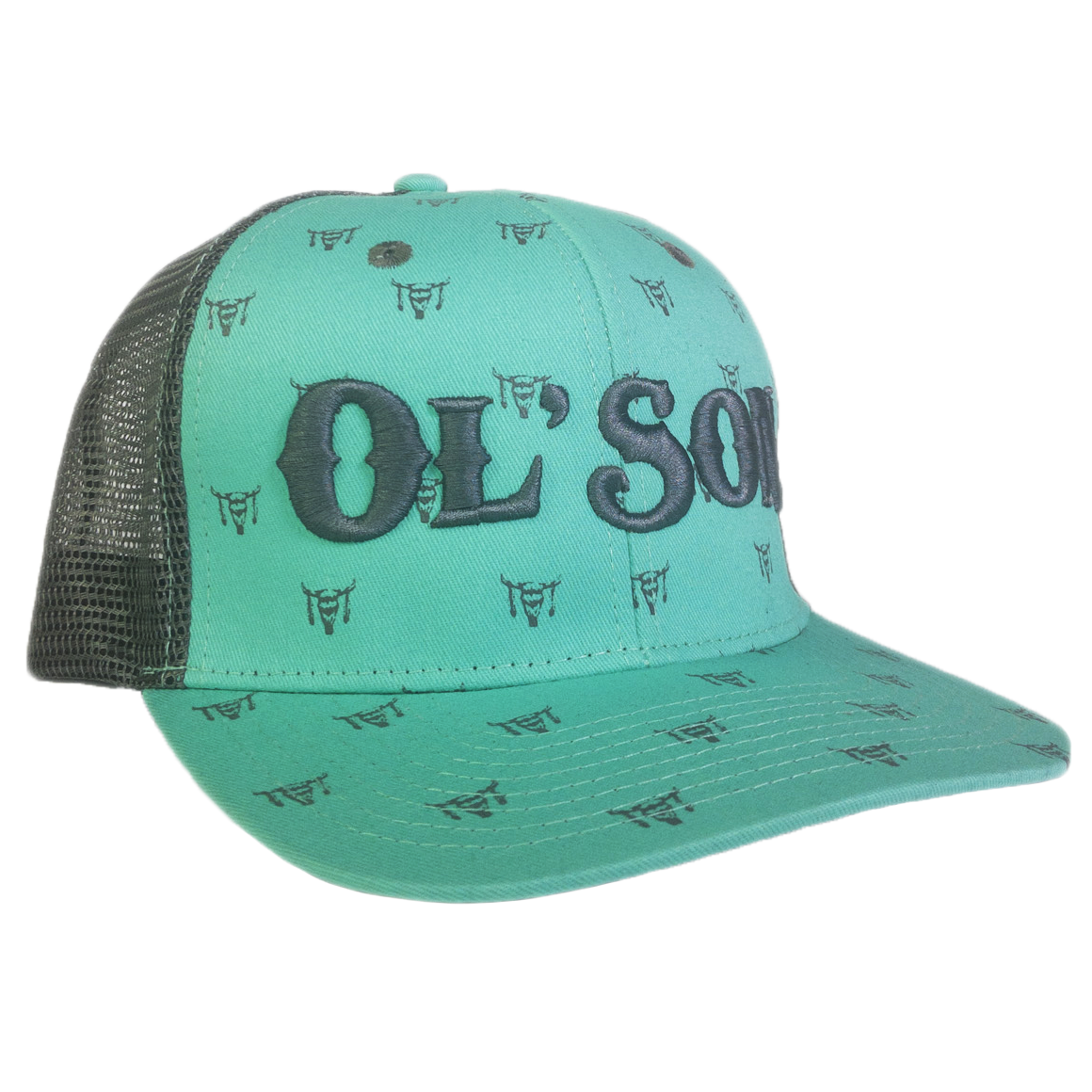 Ol' Son Light Green Mesh Skull Print Flatbill