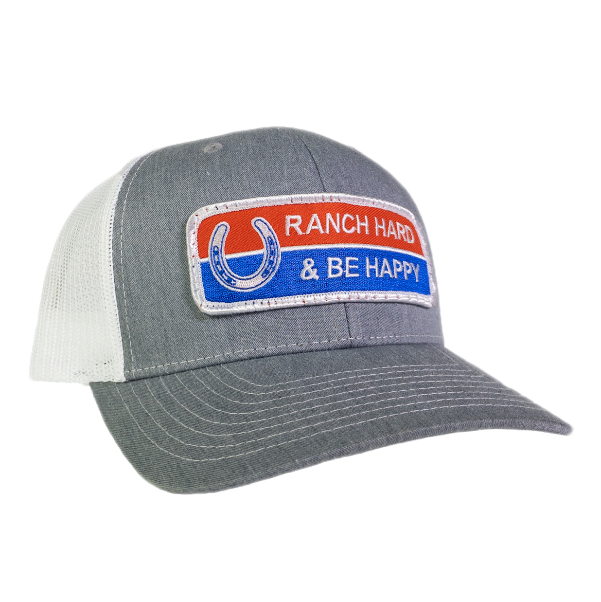 Ranch Hard Be Happy Silver & White Mesh Precurved